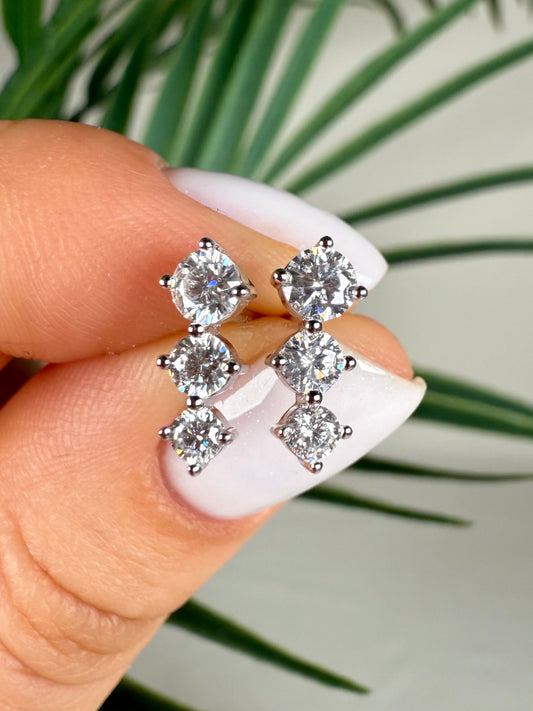 Moissanite Triple Stud Earrings - 925 Silver