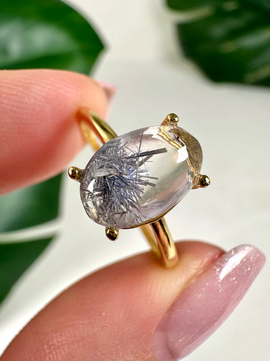 Dumortierit in Quarz Ring in 925 Silber Vergoldet Nr.112DR