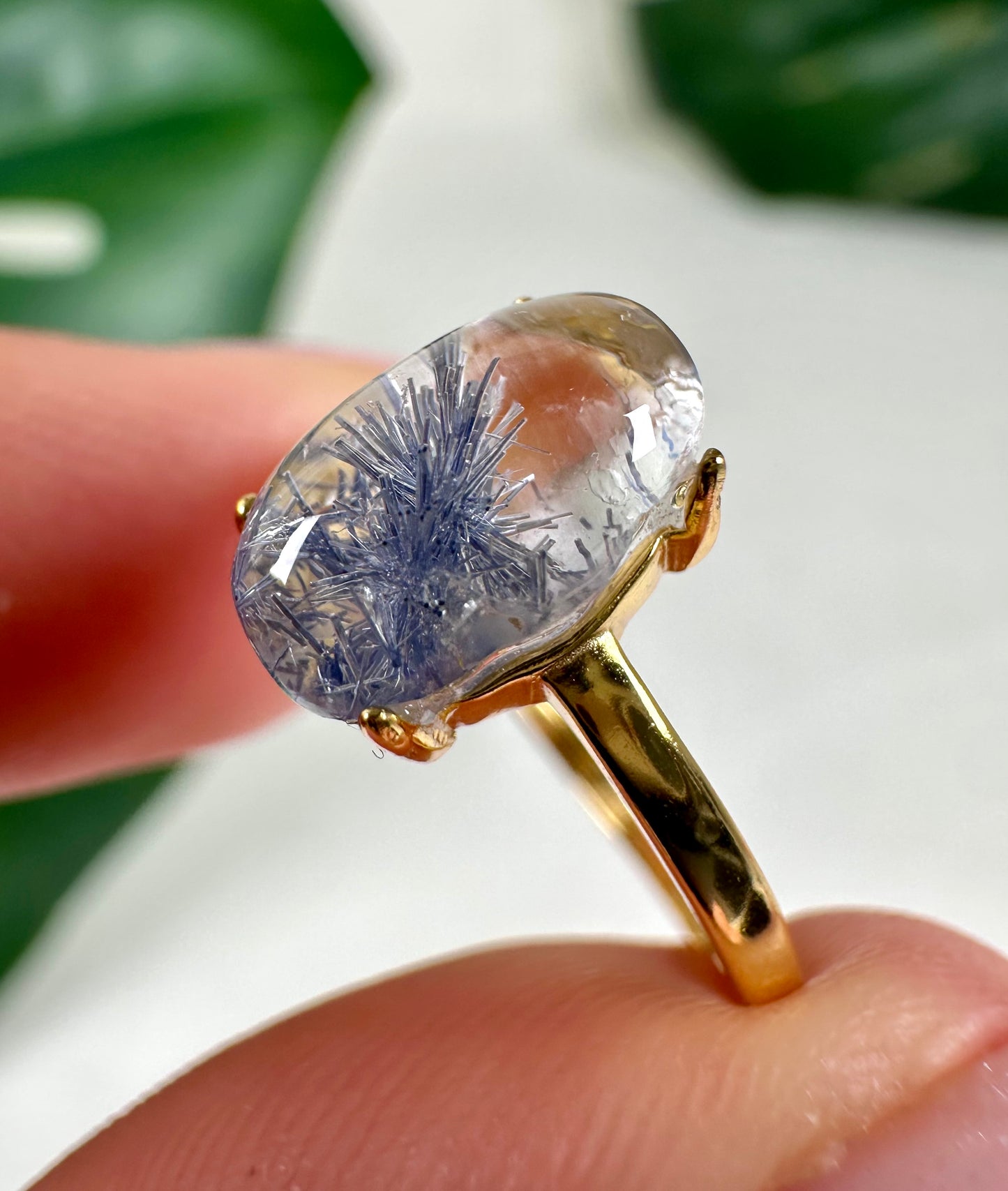 Dumortierit in Quarz Ring in 925 Silber Vergoldet Nr.105DR