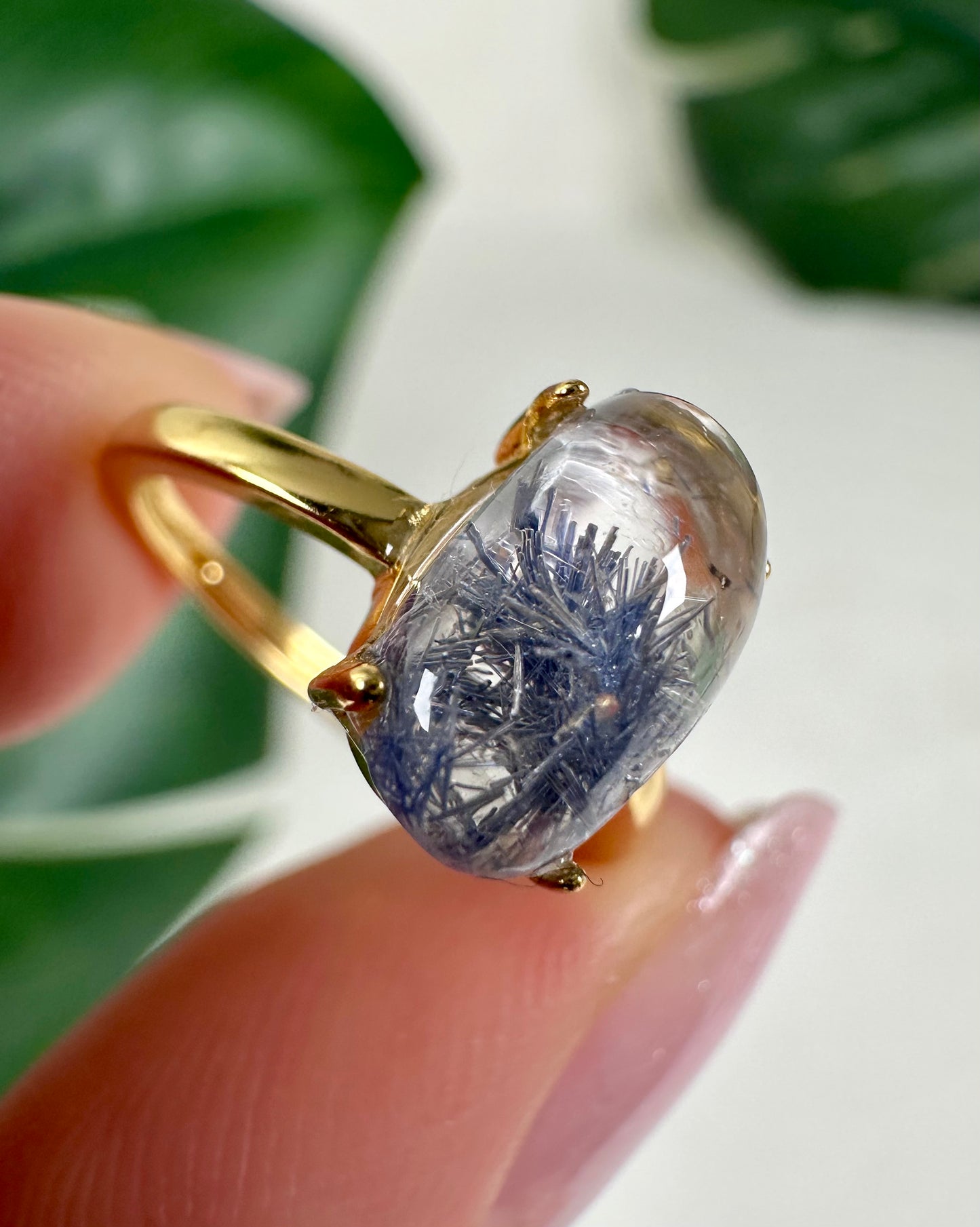 Dumortierit in Quarz Ring in 925 Silber Vergoldet Nr.105DR