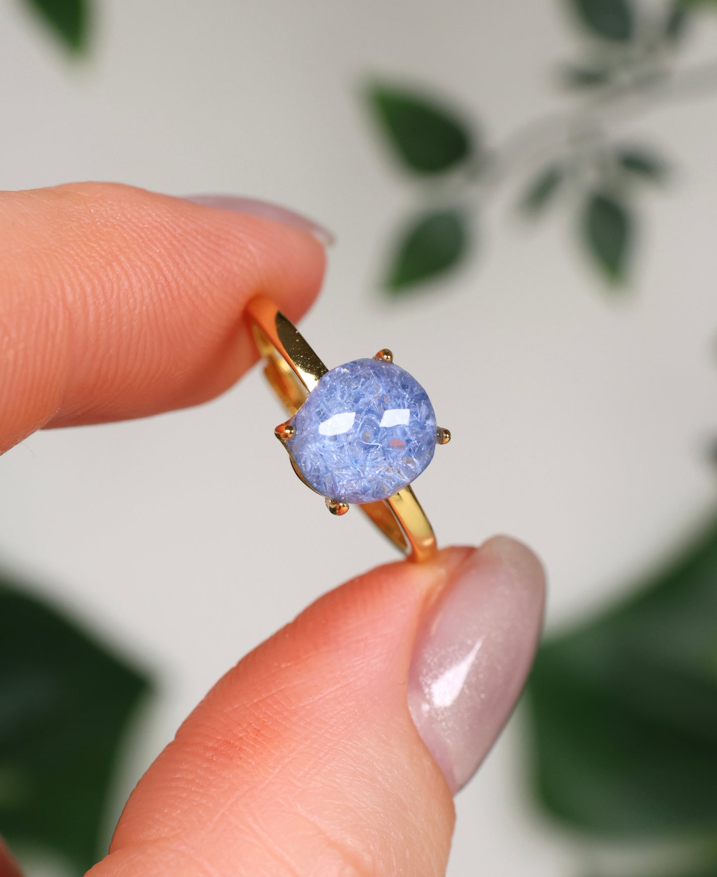 Dumortierit in Quarz Ring in 925 Silber Vergoldet Nr.112DR