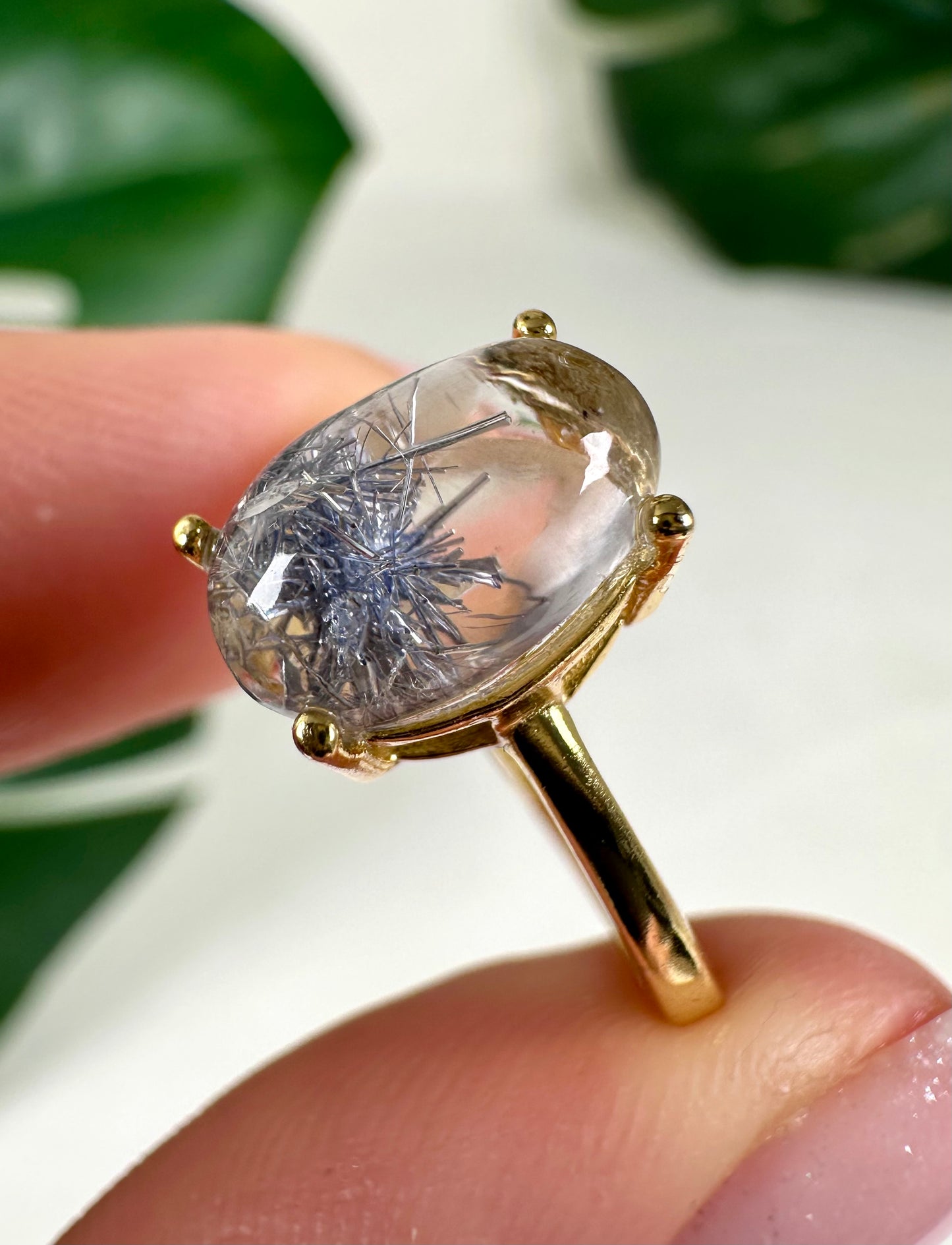 Dumortierit in Quarz Ring in 925 Silber Vergoldet Nr.112DR