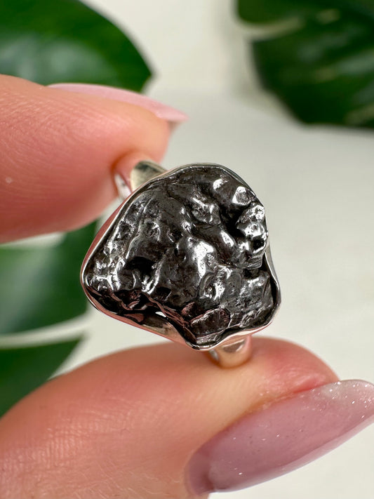 Meteorit Ring in 925 Silber - Größe 60