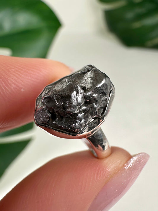Meteorit Ring in 925 Silber - Größe 52