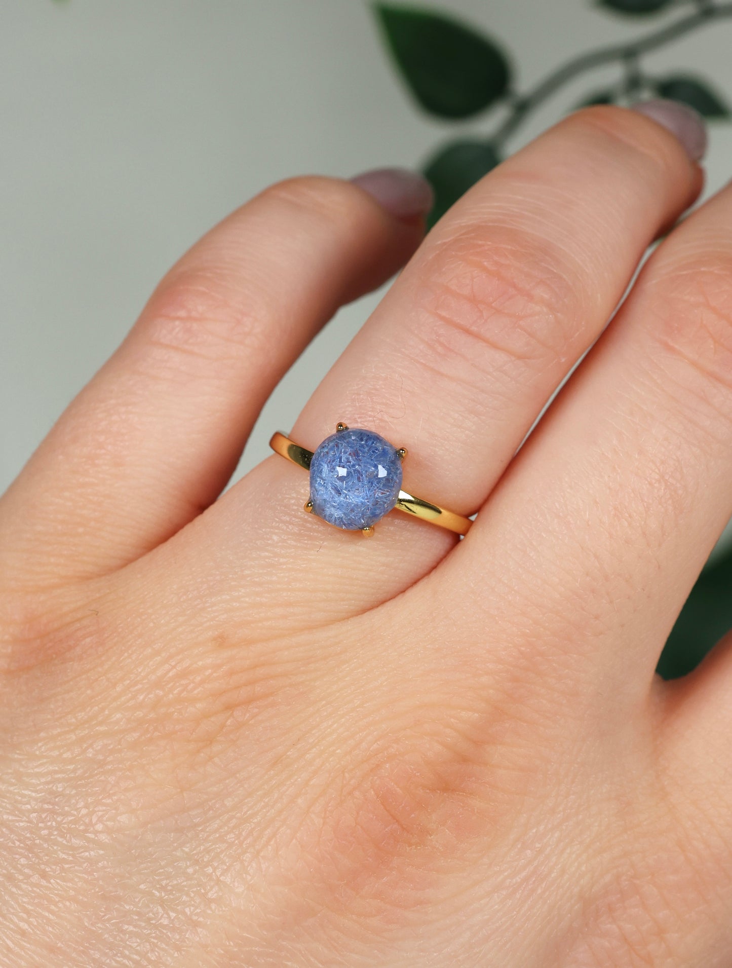 Dumortierit in Quarz Ring in 925 Silber Vergoldet Nr.112DR