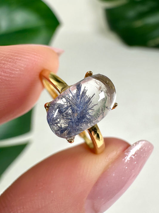 Dumortierit in Quarz Ring in 925 Silber Vergoldet Nr.105DR
