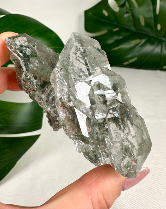 Himalaya Quarz 'Gwindel' mit Anatas & Chlorit Nr.835HG