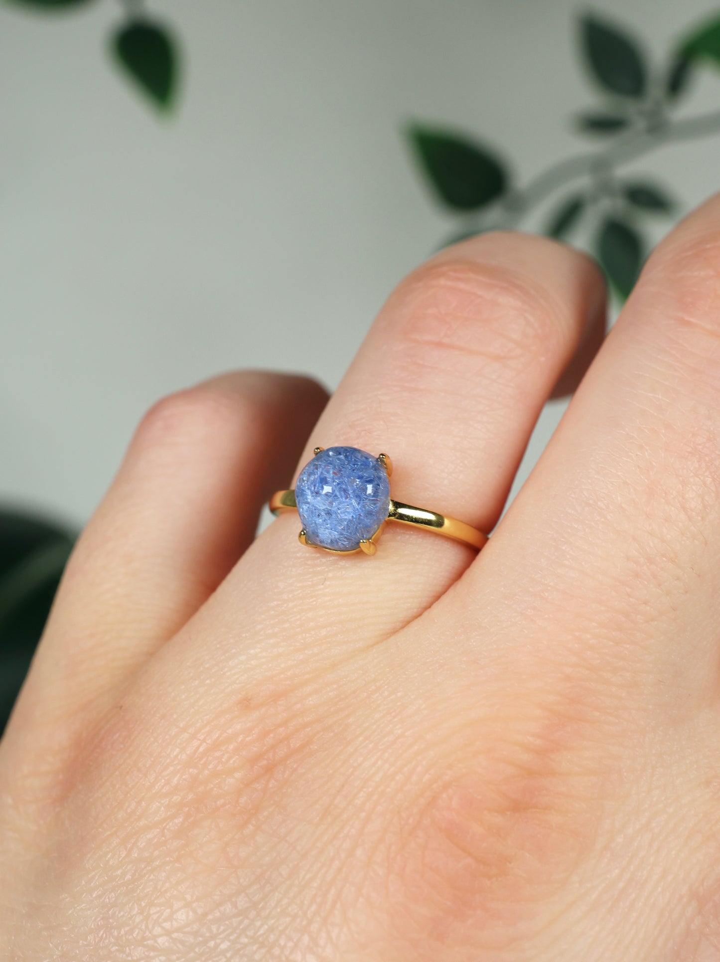 Dumortierit in Quarz Ring in 925 Silber Vergoldet Nr.112DR