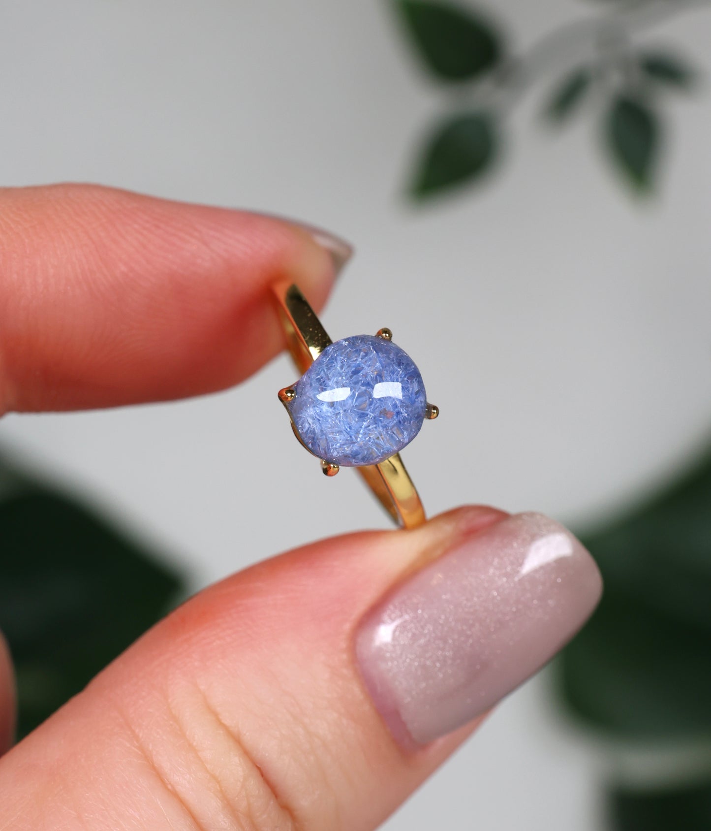 Dumortierit in Quarz Ring in 925 Silber Vergoldet Nr.112DR