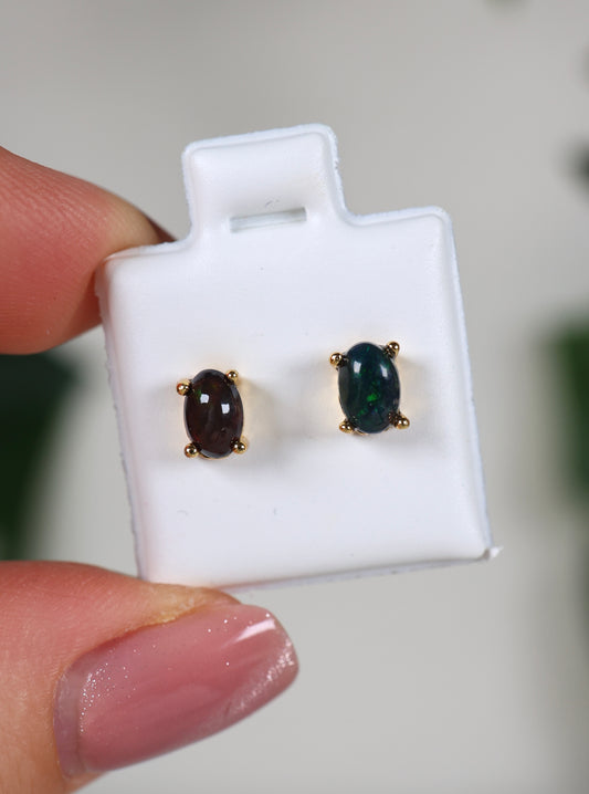 Dunkle Opalohrstecker Vergoldet - Auswahl