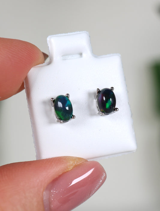 Dunkle Opalohrstecker 925 Silber - Auswahl